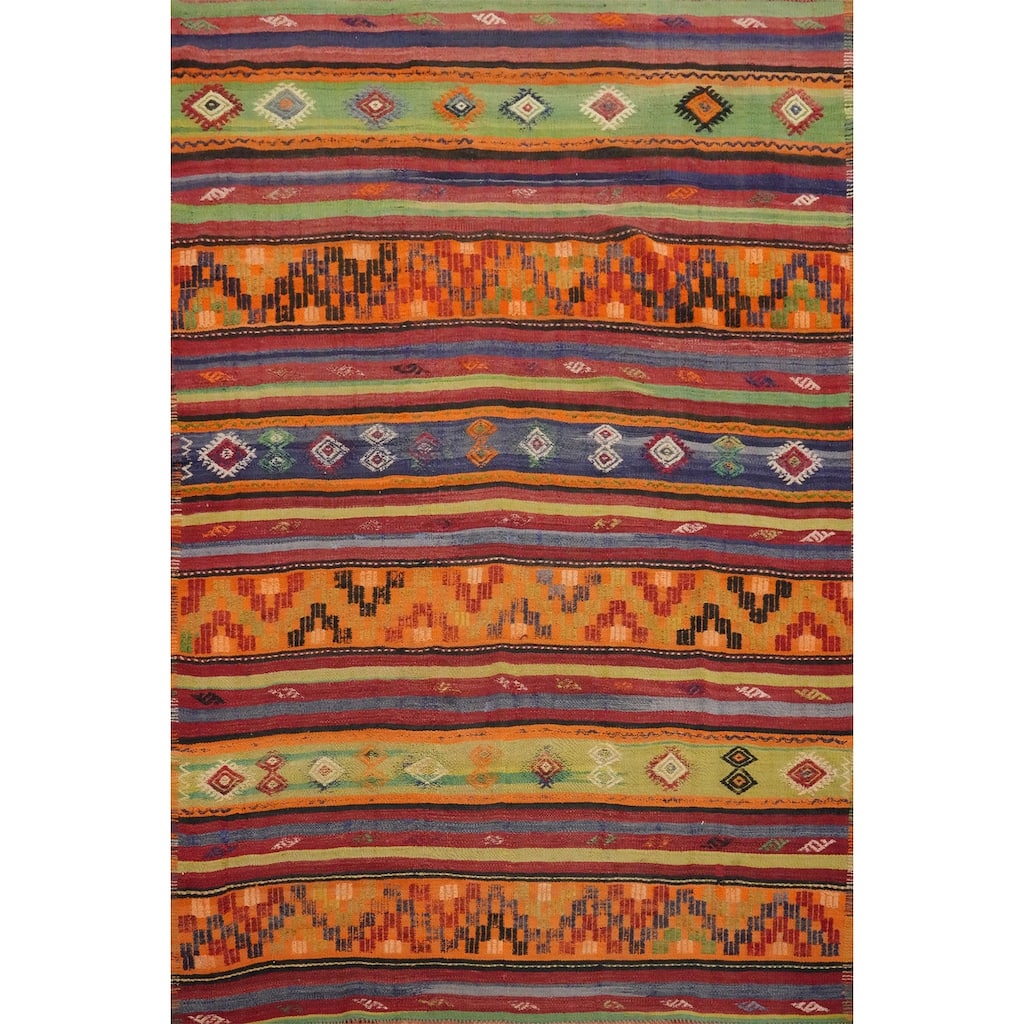 Hand Woven Oriental 100% Wool Carpet Southwestern Tribal Multi-Colored Kilim Area Rug - 7' 5'' X 6' 0''