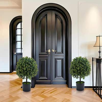 2Pcs 20in Artificial Topiary Boxwood Trees Outdoor Indoor Porch Garden