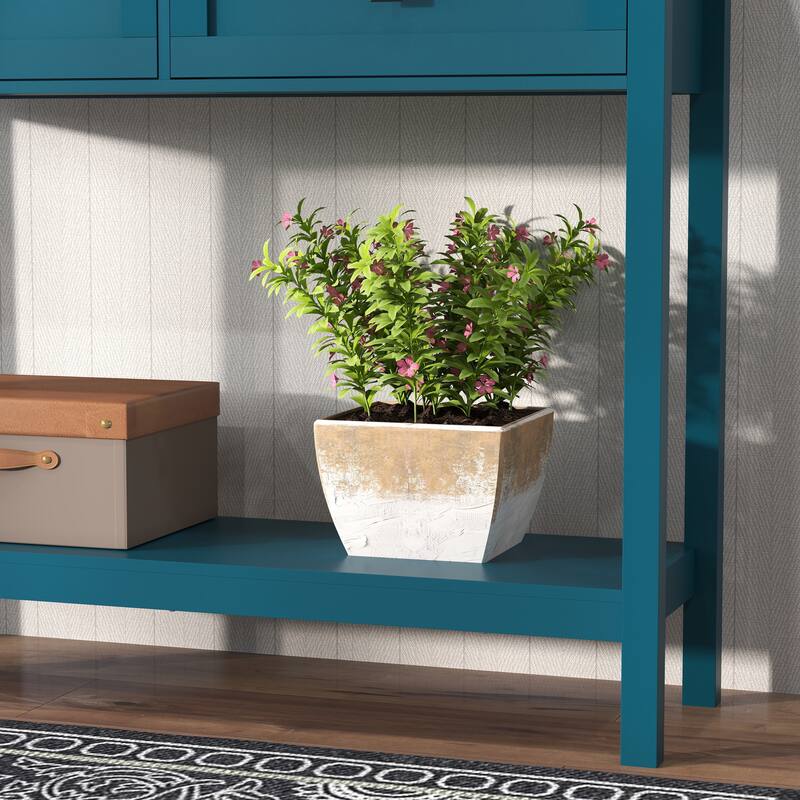 Farmhouse Style Console Table with 2 Drawer and Bottom Storage Shelf