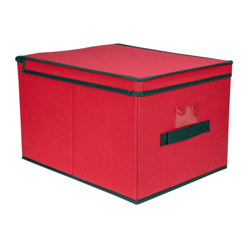 16" Red Collapsible Christmas Decoration Storage Box with Handel