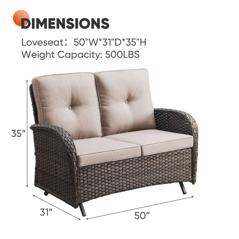 Outdoor Glider Sofa with Swivel Chairs Ottoamns Brown-Beige - Brown