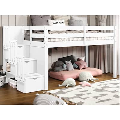 Taylor & Olive Trillium Low Loft Twin Bed with 3 Step-Stairway