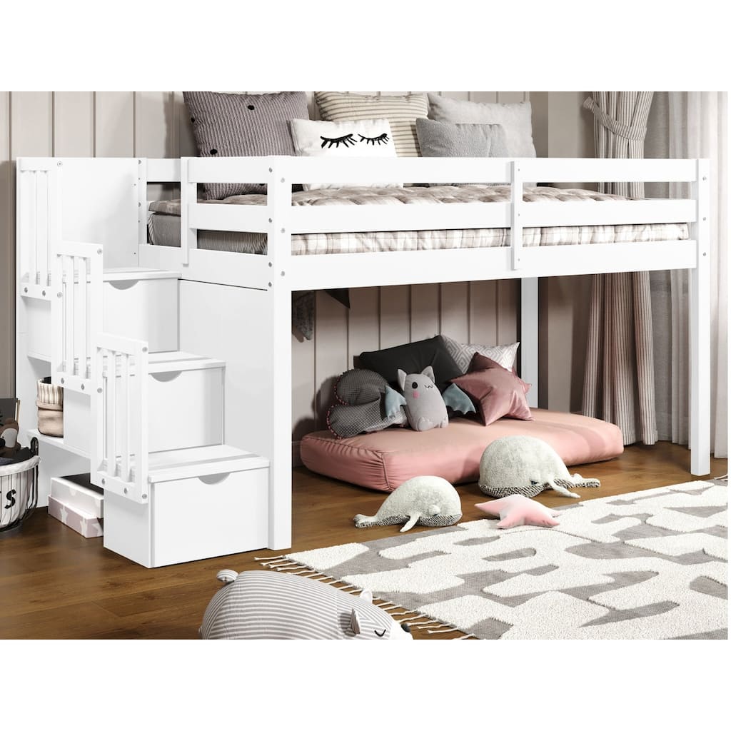 Taylor & Olive Trillium Low Loft Twin Bed with 3 Step-Stairway