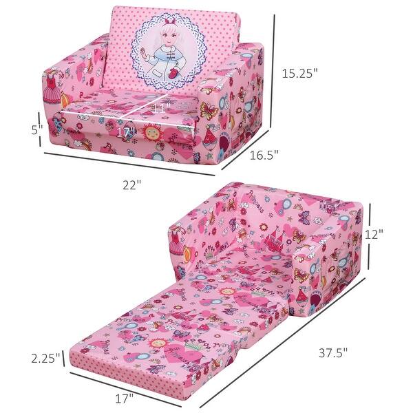dimension image slide 0 of 2, Qaba Kids Fold-Out Couch/Chair Lounger with Space-Themed Washable Fabric & Removable Cushion for 3-6 Years Old