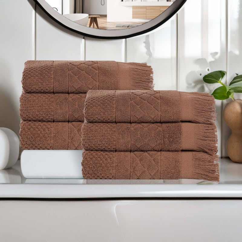 Superior Rolla Cotton Geometric Jacquard Plush Soft Hand Towel Set of 6