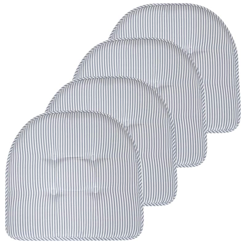 Pinstripe U-shaped Memory Foam Chair Pad - Blue - Set of 4