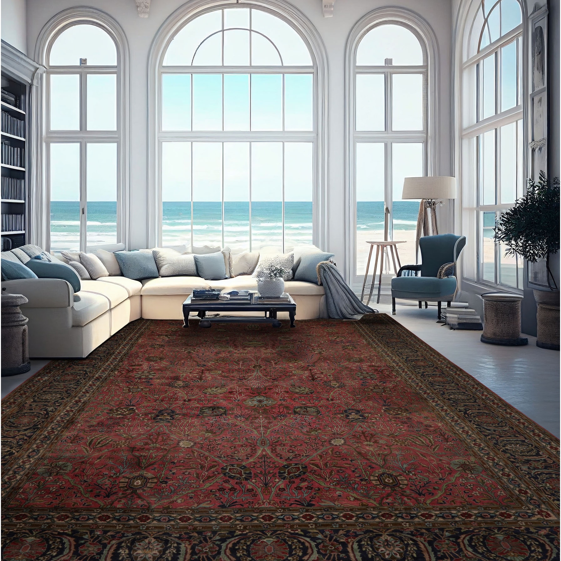 12x17'8'' Hand Knotted Rose Wool 300 KPSI Botanical Area Rug - 12' x 17' 8''