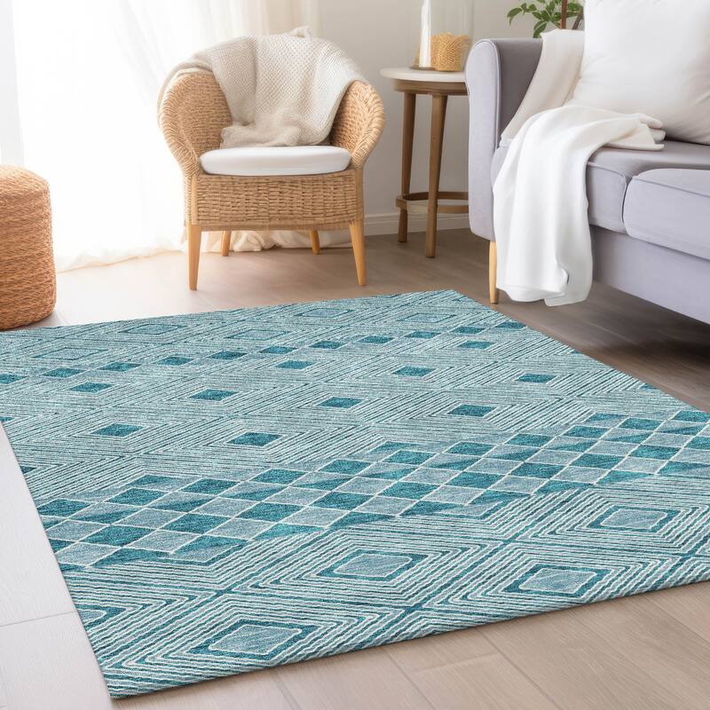 Premium Washable Super Soft Geo Prints Mayfield Rug - Teal - 2'6" x 3'10"