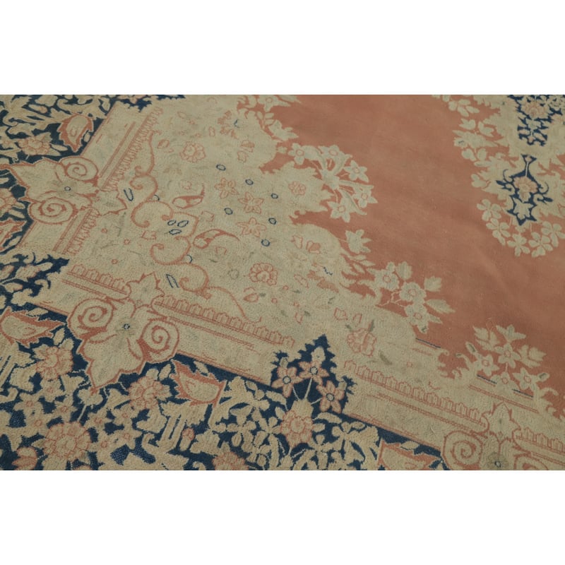 Hand Knotted Oriental 100% Wool Carpet Traditional Floral Oranges & Rust Kerman Area Rug - 13' 0'' X 9' 11''
