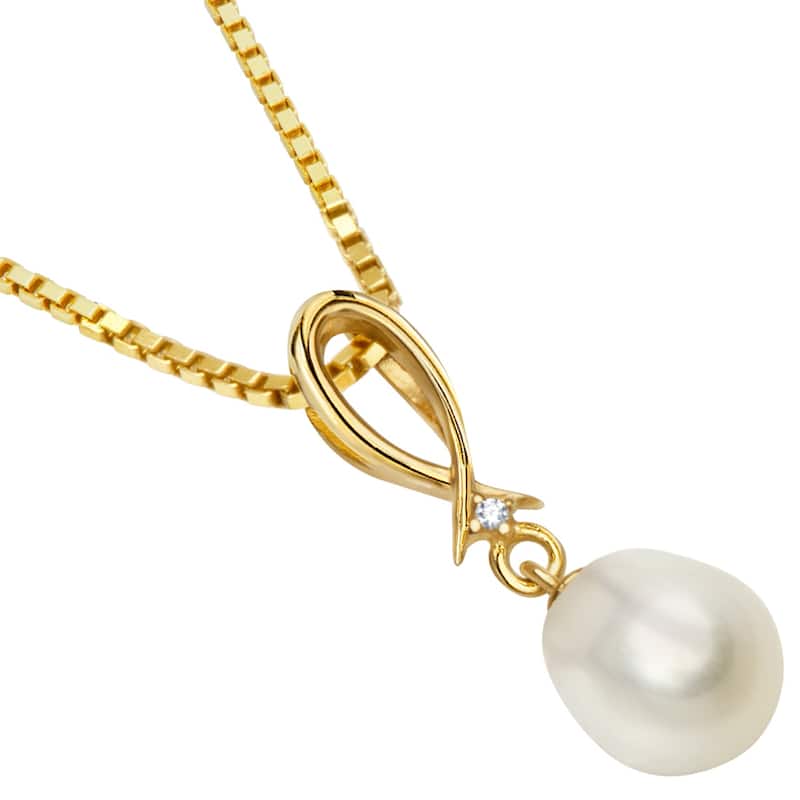 Oravo 14k Yellow Gold Freshwater Pearl Dangling Infinity Pendant Necklace