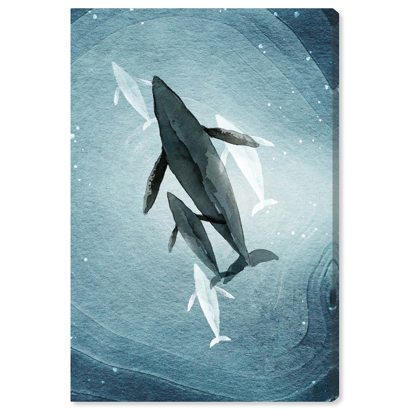 Wynwood Studio Canvas Animals Starry Whales Blue and Teal Nautical & Coastal Wall Art Canvas Print - Blue, White
