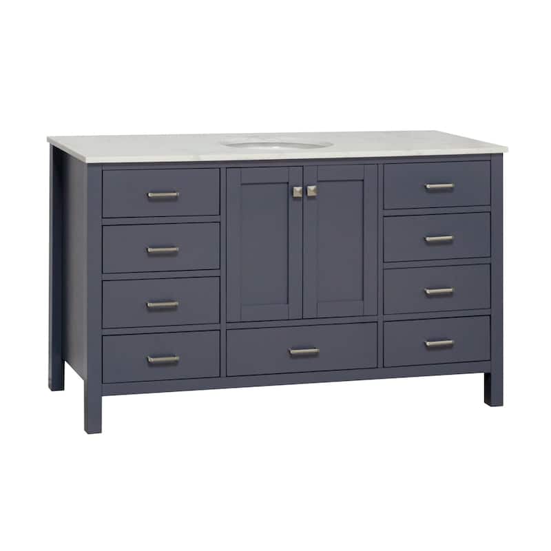 KitchenBathCollection Horizon 60" Single Bathroom Vanity with Engineered Carrara Top