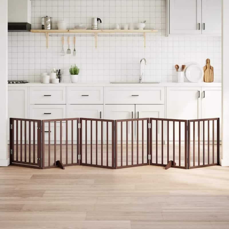 vidaXL Dog Gate Foldable Poplar Wood - Brown(7)