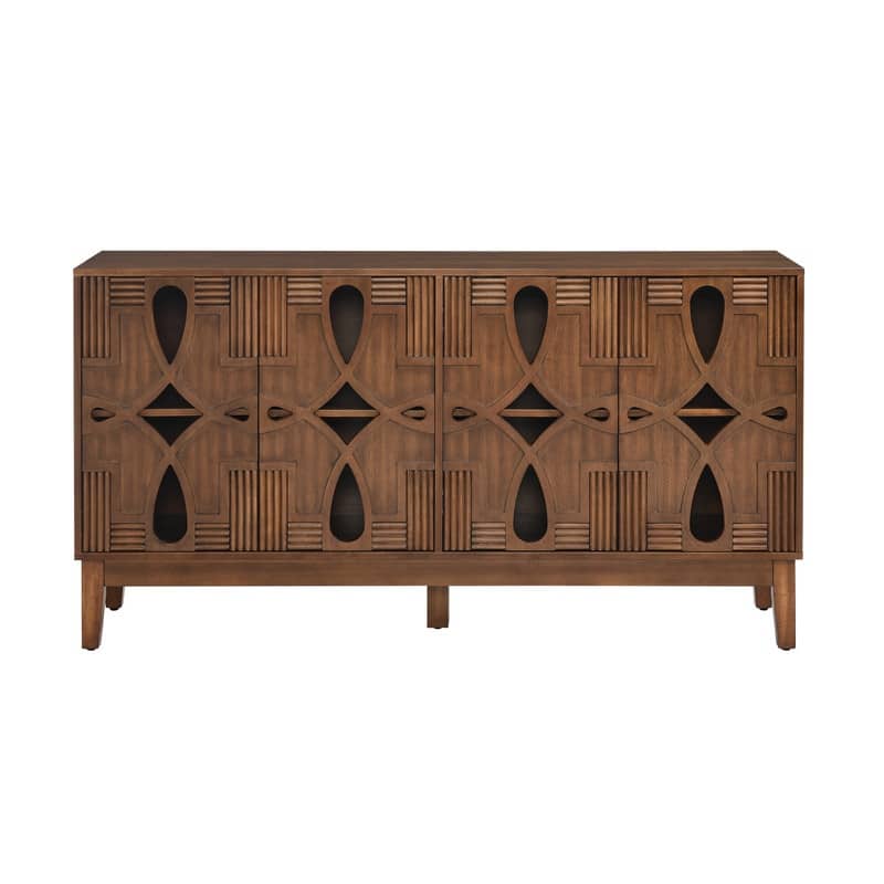60.5" Mid Century Modern Sideboard Buffet Cabinet with 4 Doors, Adjustable Shelves, and Outlet Holes