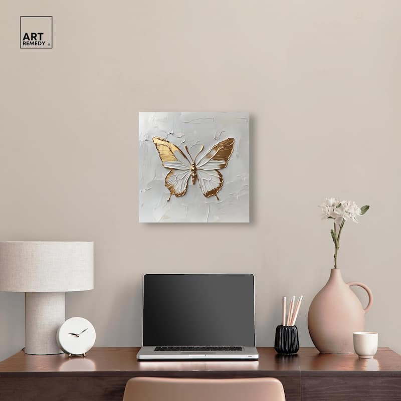 Simple Golden Butterfly Canvas by Art Remedy, Gallery Wrapped