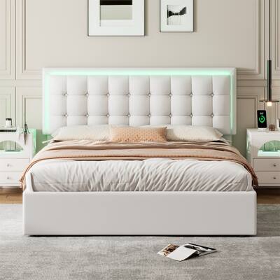 White Queen Size Tufted Upholstered Platform Bed