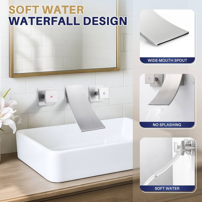 WOWOW Double Handle Wall Mounted WaterFall Bathroom Faucet