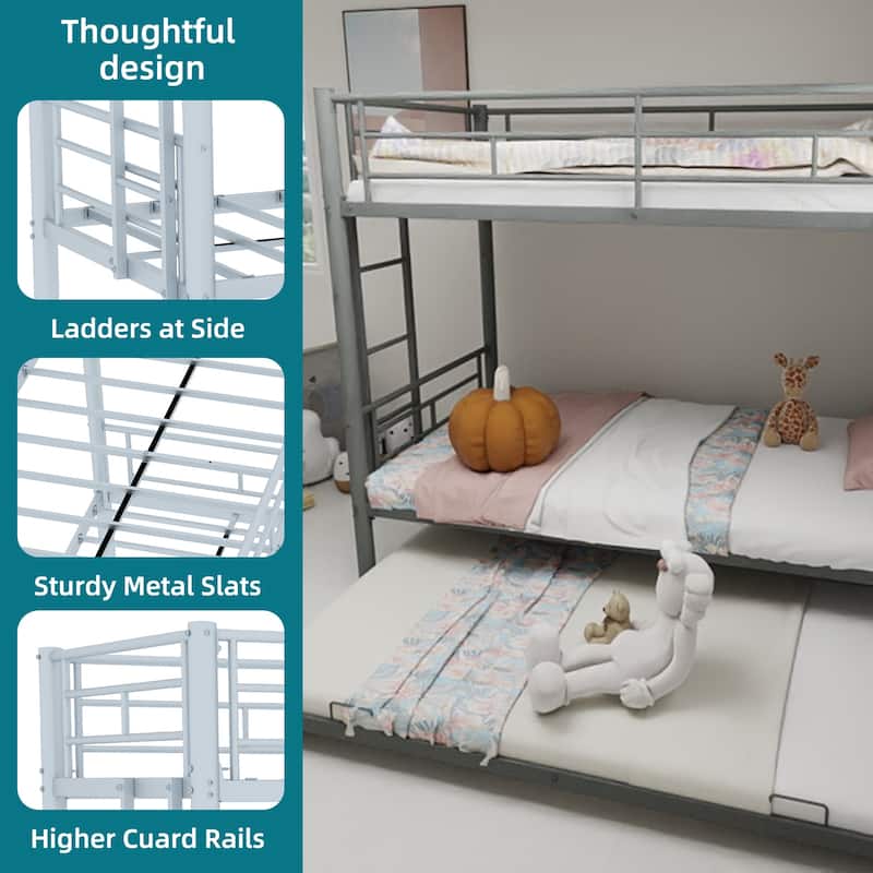 Sturdy Metal Twin over Twin Bunk Bed with Safety Rails and Noise Reduction - No Box Spring Needed