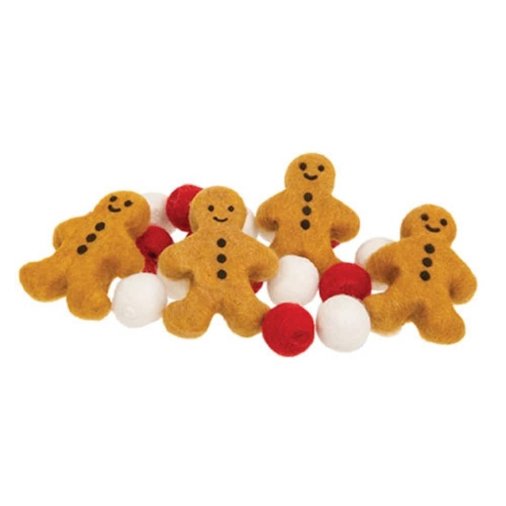 White Red Brown Felted Gingerbread Bowl Filler Set with Felt Balls for Christmas Decor - 3" H x 2.25" W x .75" D