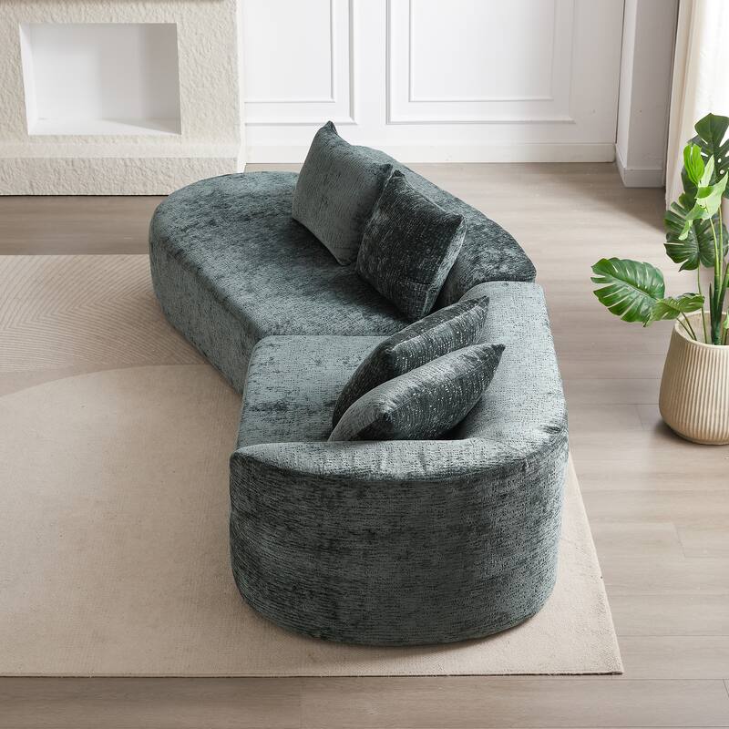 Curved Loveseat Sofa Chenille 4-Seat Cloud Couch with 4 Pillows