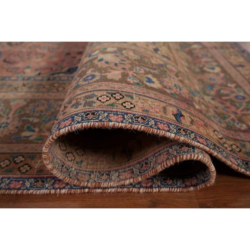 Distressed Mashad Persian Vintage Area Rug Hand-Knotted Wool Carpet - 9'7" x 12'7"