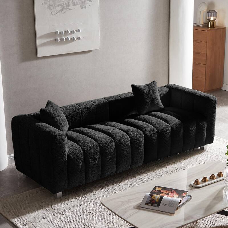 87.4" Luxury 3-Seater Sofa Bubble Couch for Living Room, Velvet Deep Seat Sofa Couch, Loveseat Sofa with Metal Legs