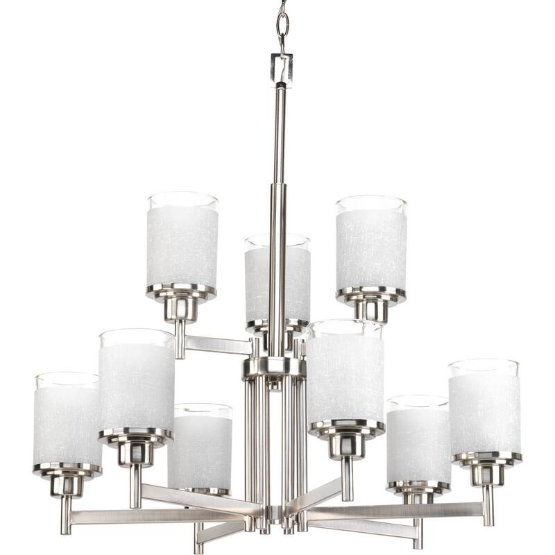 Alexa Collection 9-Light Brushed Nickel Etched Linen With Clear Edge Glass Modern Chandelier Light