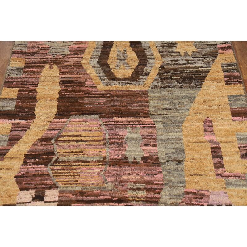 Abstract Geometric Moroccan Oriental Rug Hand-Knotted Wool Carpet - 5'3" x 6'6"