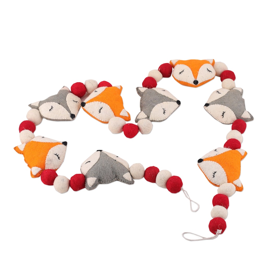 Novica Handmade Fox Spirit Wool Felt Garland