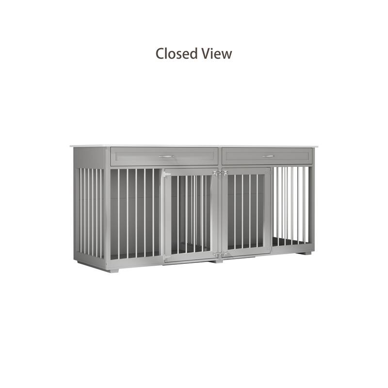 72.4 Inch Wooden Large Furniture Dog Crate with Drawers & Divider