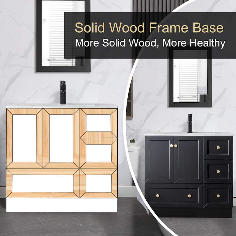 Solid Wood Bathroom Vanity Cabinet with Ceramic Undermount Sink Top Skirting Design