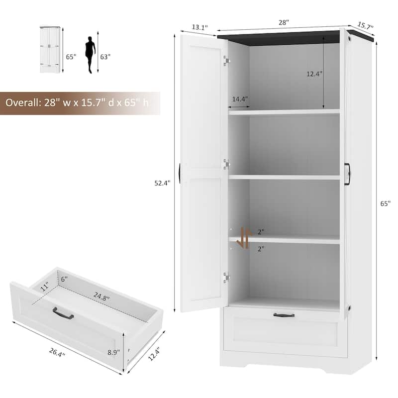 Beverage Cabinet with Drawer & Adjustable Shelves - Storage Organizer for Kitchen, Pantry, or Dining Room