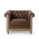 preview thumbnail 2 of 18, Castalia Chesterfield Tufted Club Chair by Christopher Knight Home - 39.00" L x 33.50" W x 28.00" H Dark Brown + Natural