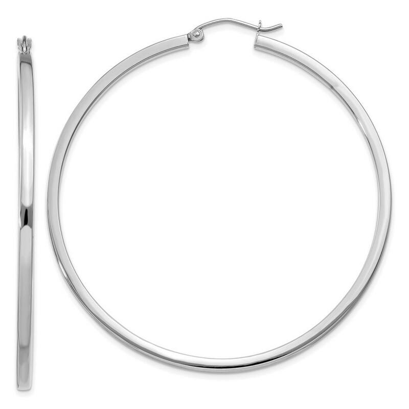 Curata 14k White Gold Polished 2mm Squared Tube Hoop Earrings - 20mm-55mm