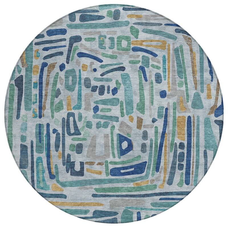 Machine Washable Indoor/ Outdoor Global Geo Chantille Rug