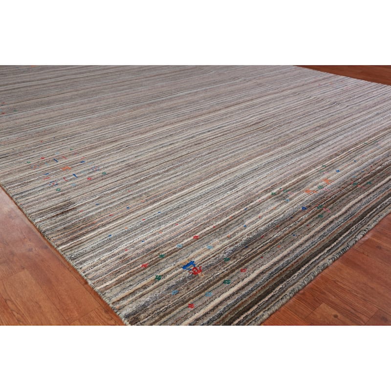 Striped Gabbeh Indian Area Rug Hand-Knotted Tribal Wool Carpet - 8'0" x 9'8" - 8'0" x 9'8" - Multi-Color