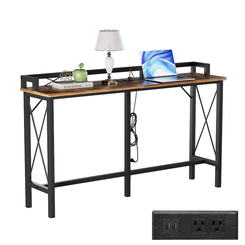 Console Table with 2 Outlet and 2 USB Ports,Entryway Table Narrow Charging Station Sofa Table