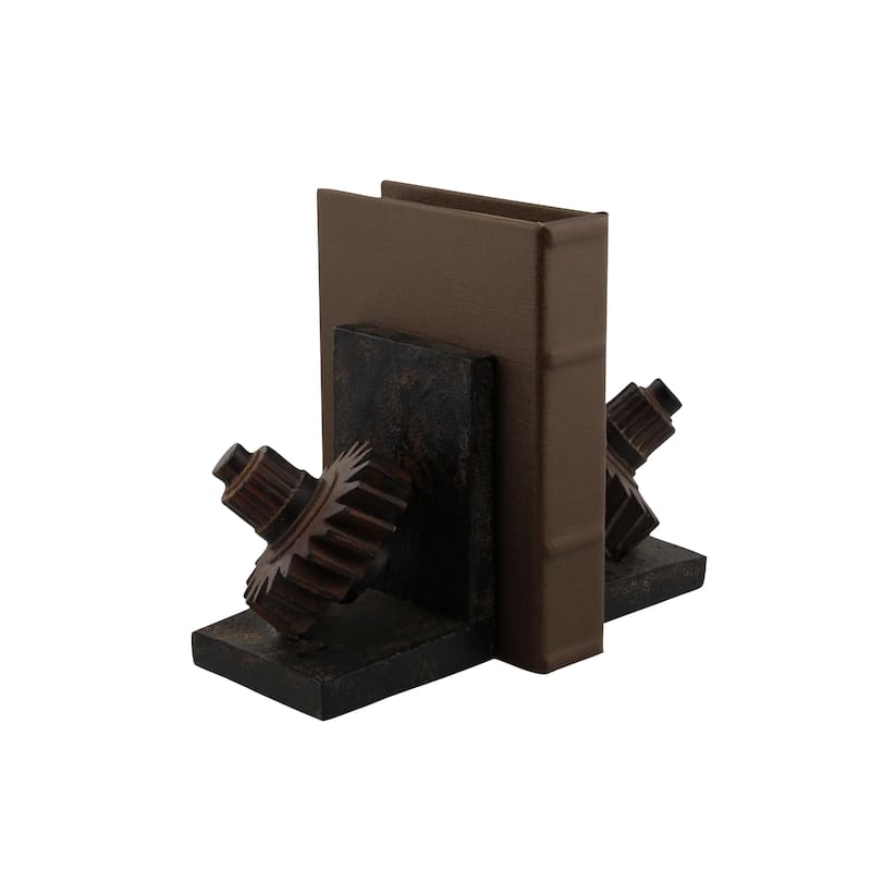 Brown Polystone Gear Decorative Bookends (Set of 2)