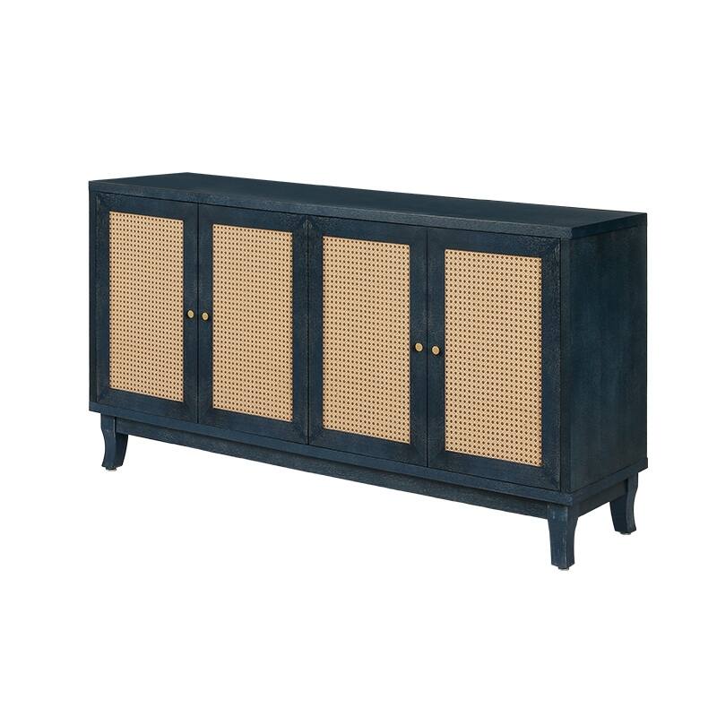 Accent Storage Cabinet, Boho Rattan Sideboard Buffet with 4 Adjustable Shelves, Console Table for Hallway, Living Room, Bedroom
