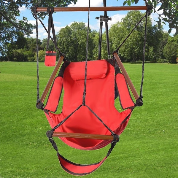 Costway Outdoor Indoor Hammock Hanging Chair Air Deluxe Sky Swing Chair Solid Wood 250lb (Red)