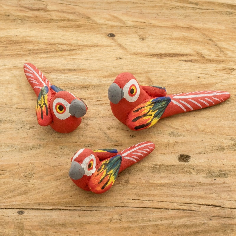 Novica Handmade Macaw Reunion Ceramic Figurines (Set Of 3)