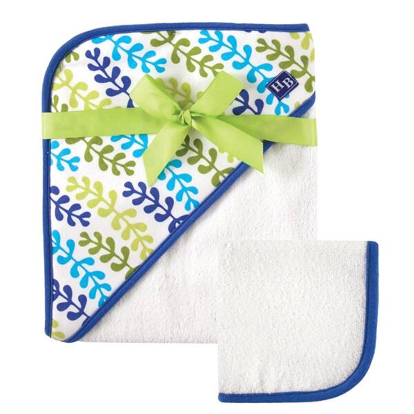 slide 1 of 1, Hudson Baby Infant Boy Cotton Hooded Towel and Washcloth 2pc Set, Seaweed, One Size - Seaweed - One Size One Size - Seaweed