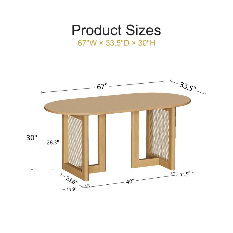 67" Dovelina Oval Dining Table with Rattan Double Pedestal for 6 People