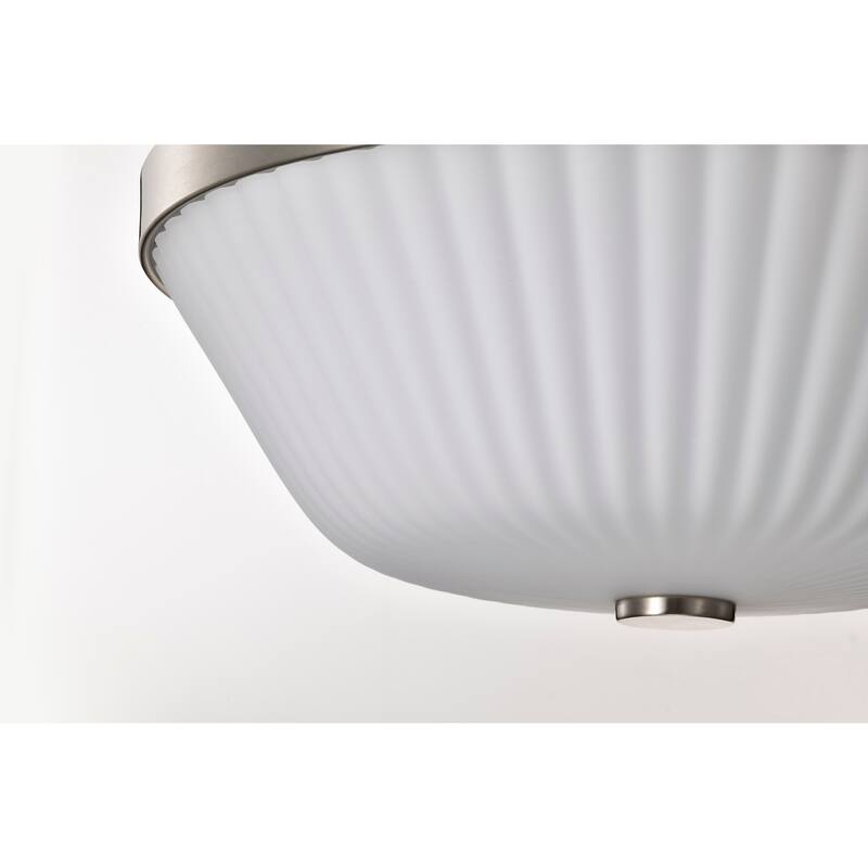 Royale 3 Light Flush Mount Brushed Nickel Finish Ribbed White Glass - Brushed Nickel