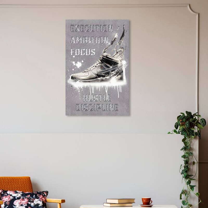 Wynwood Studio Fashion and Glam Discipline Sneaker Gray and Silver Modern & Contemporary Wall Art Canvas Print - 30 x 20