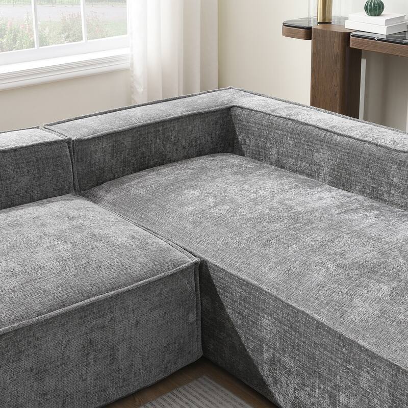 129.5" Chenille Modular Sectional Sofa with Wrinkle-Resistant Fabric, 6-Seater L-Shaped Cloud Couch, No Assembly Required