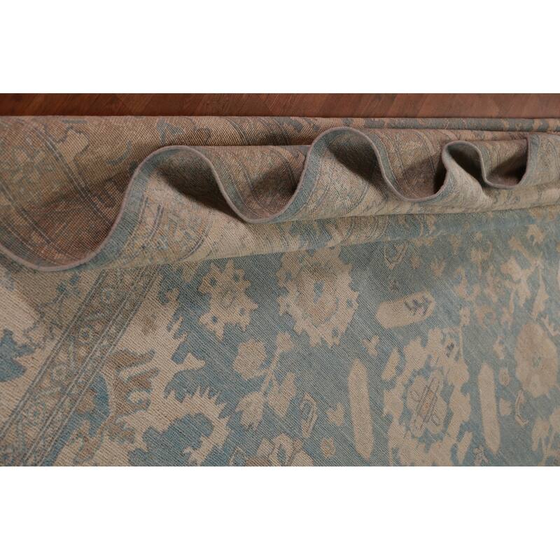 Floral Vegetable Dye Blue Oushak Turkishrug Hand-Knotted Wool Carpet - 9'7"x 13'3"