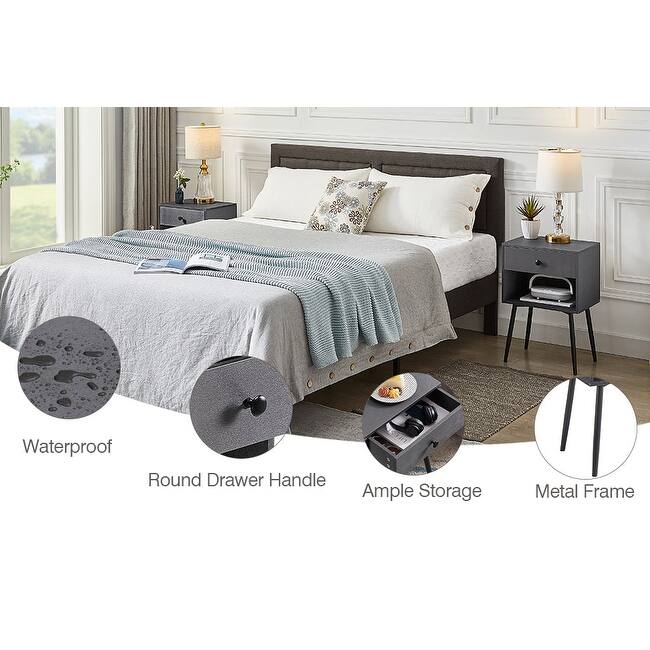 VECELO, (Set of 2) Modern 1-Drawer Brown/Grey Nightstand with Storage Shelf