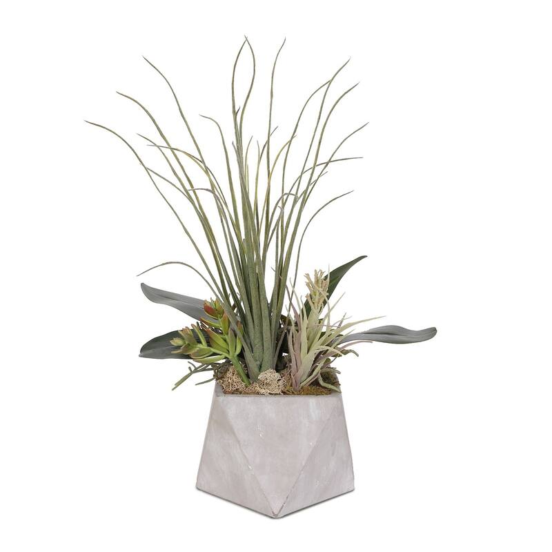 Artificial Succulent in Geometric Stone Pot - 13W x 7D x 20H