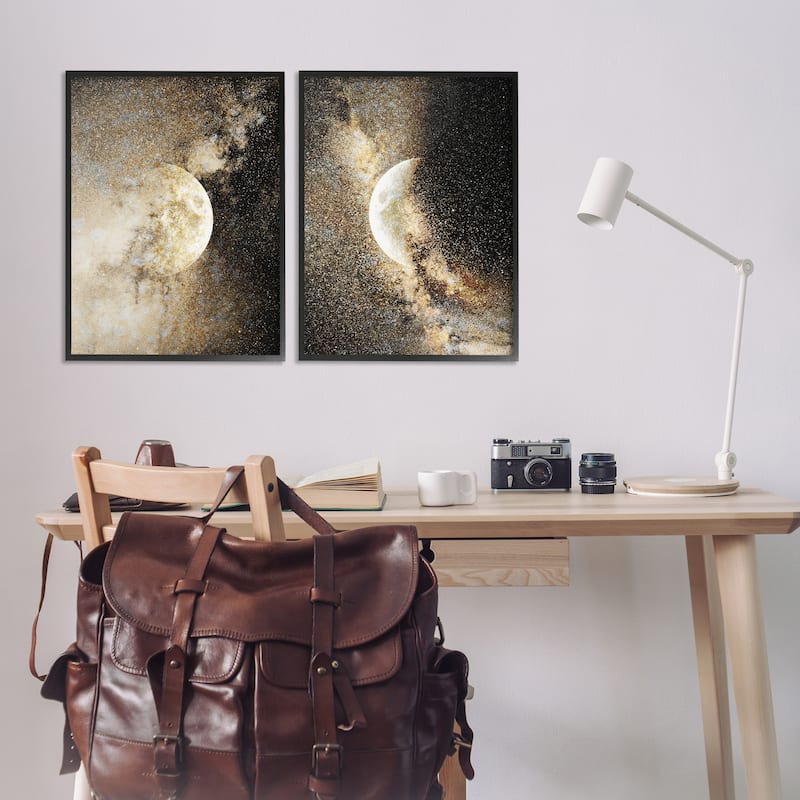 Stupell Moons with Starry Nebulas Framed Giclee Art Design By Gemma Bardot (Set of 2)